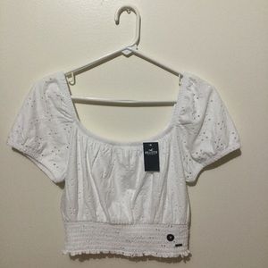 A Hollister white off the shoulder crop top